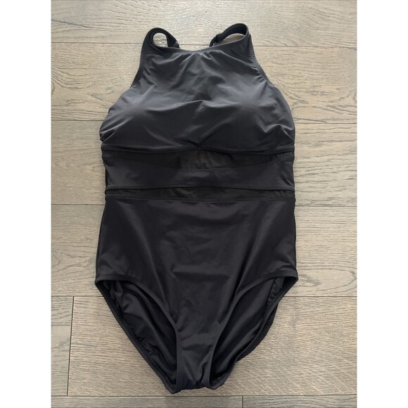 Lands End Women’s One Piece Swimsuit Mesh Criss Cross Straps Padded Bust Medium - Picture 3 of 6